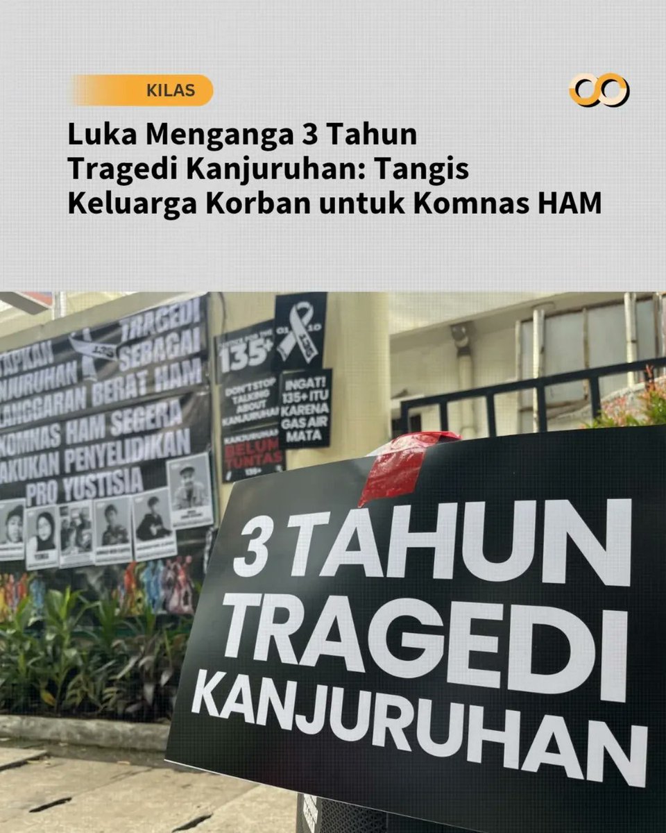 Diakronikcom's tweet photo. Perjalanan 16 jam dari Malang ke Jakarta bukanlah waktu yang lama bagi enam keluarga korban Tragedi Kanjuruhan. Namun, waktu tempuh itu tidak pernah sebanding dengan tiga tahun keadilan yang tak kunjung datang sejak peristiwa berdarah pada malam 1 Oktober 2022 silam. https://t.co/qO41GtJuDa
