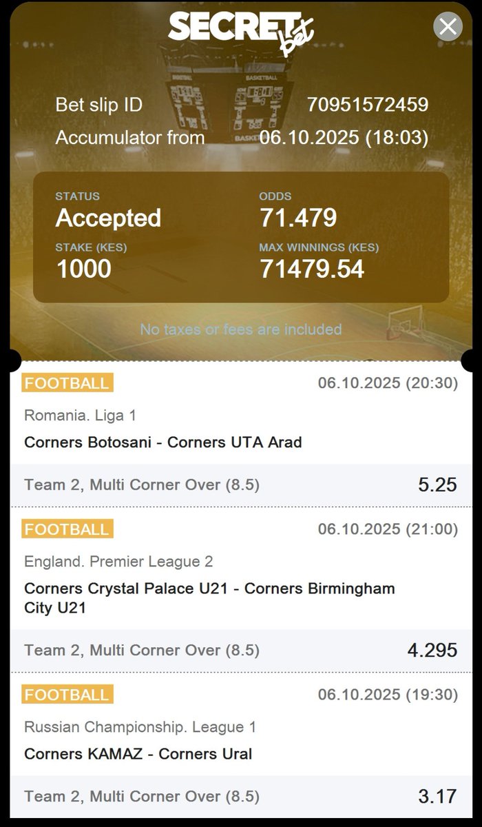 #Secretbet... Multicorners..71 odds.
No acc reg vie 🔗 👇...EFM32
cutt.ly/VrOQ1QFm