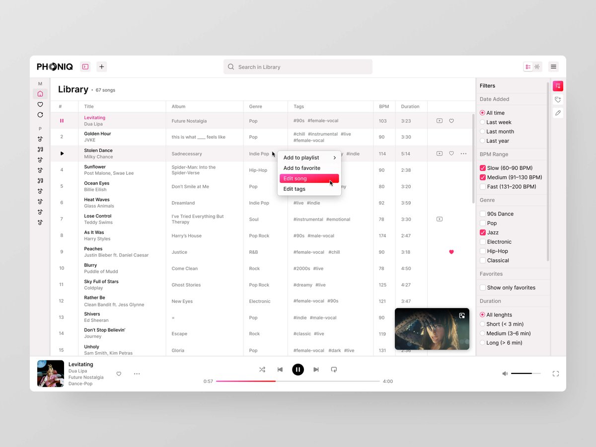 Phoniq – Advanced Filtering &amp; Track Actions