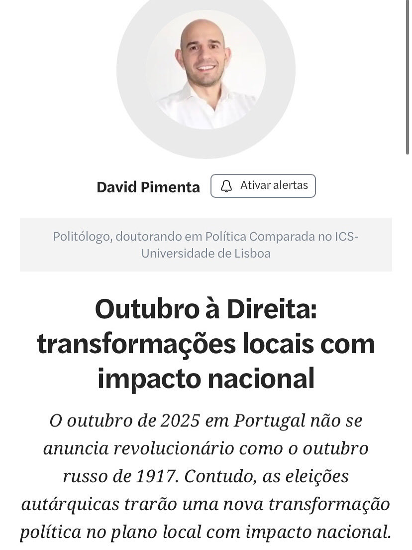 DavidJDPimenta's tweet photo. Partilho o meu mais recente artigo para o @observadorpt , onde analiso as perspetivas dos partidos de direita e centro-direita nas próximas eleições autárquicas. 

https://t.co/EnG8yhcpjJ https://t.co/13aawTMhqP
