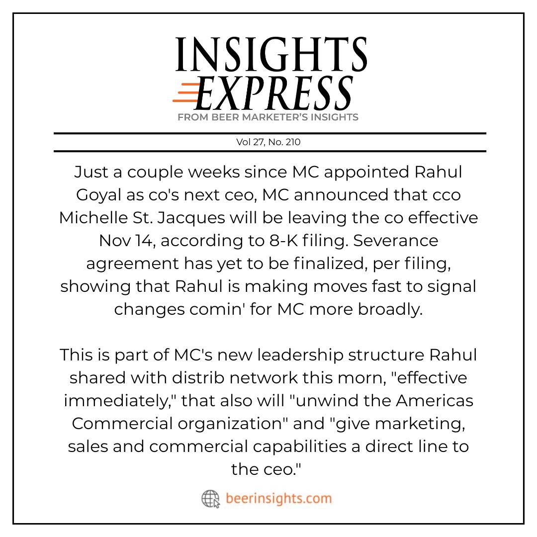 "MSJ to Depart MC; No More Americas Commercial Org as Rahul Moves Fast to Set Up New Leadership Structure." Read the full details: beerinsights.com/archive-articl…