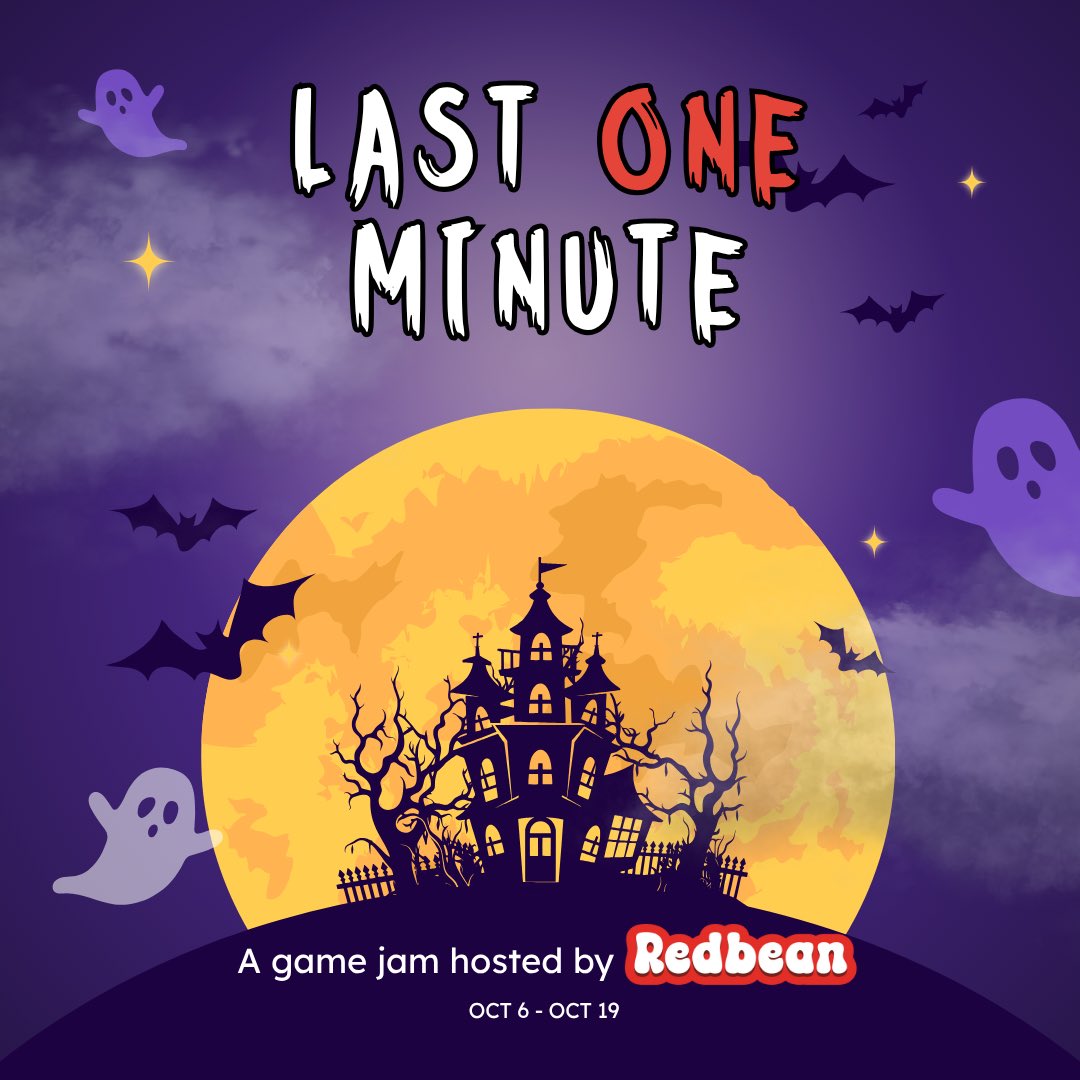Redbean Halloween Game Jam 2025 
🗓️ Time: Oct 6 → Oct 19, 2025
🎃 Theme: Last 1 Minute  
The clock is ticking - you’ve got one minute before everything ends.

Your mission:
- Make a Halloween-themed game that lasts exactly 1 minute.
- Include a countdown clock so every second