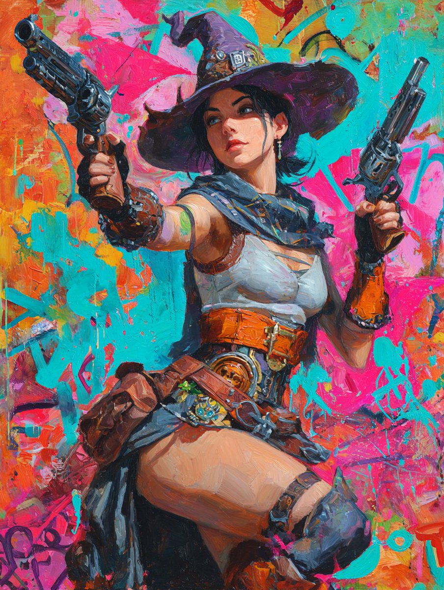 VividCanvasSt's tweet photo. Neon gunslinger shines bold! Love this wild vibe? https://t.co/DohFU64Ckz #VividCanvasStreet #NeonGraffiti #FantasyArt #Gunslinger https://t.co/A5SxNL0LVs