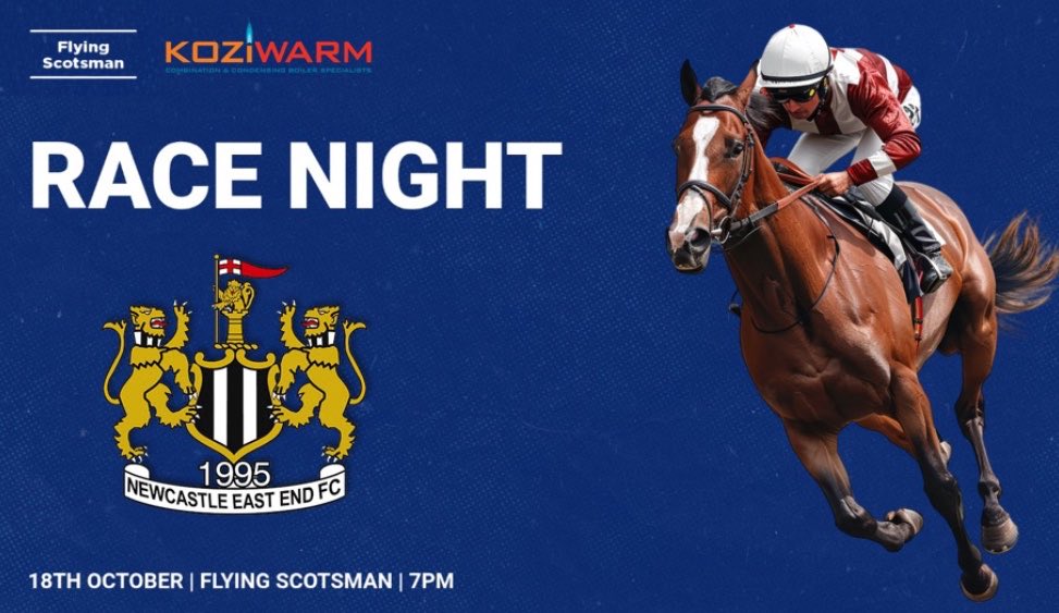 Newcastle East End Seniors (@neesfc) on Twitter photo 🏇RACE NIGHT🏇
Saturday 18th October we will be hosting our first race night of the season at <a href="/NE12Scotsman/">The Flying Scotsman</a> 
Always a good night and great craic 
Hope to see you all there 🏇RACE NIGHT🏇
Saturday 18th October we will be hosting our first race night of the season at <a href="/NE12Scotsman/">The Flying Scotsman</a> 
Always a good night and great craic 
Hope to see you all there
