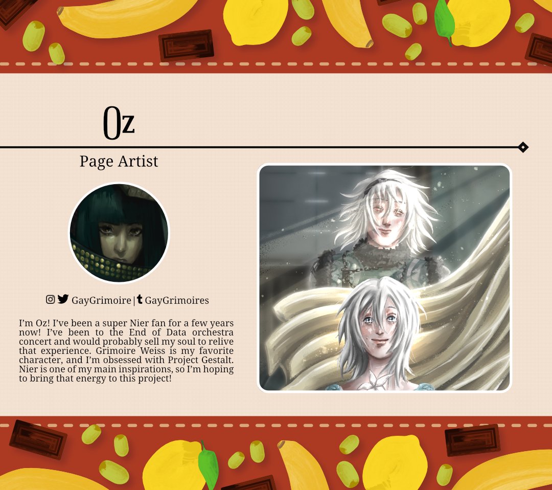 AutomataFanbook's tweet image. 🤍Contributor Spotlight 🤍
Here is one of our talented page artists, @GayGrimoire !
#nier #zine #cookbook