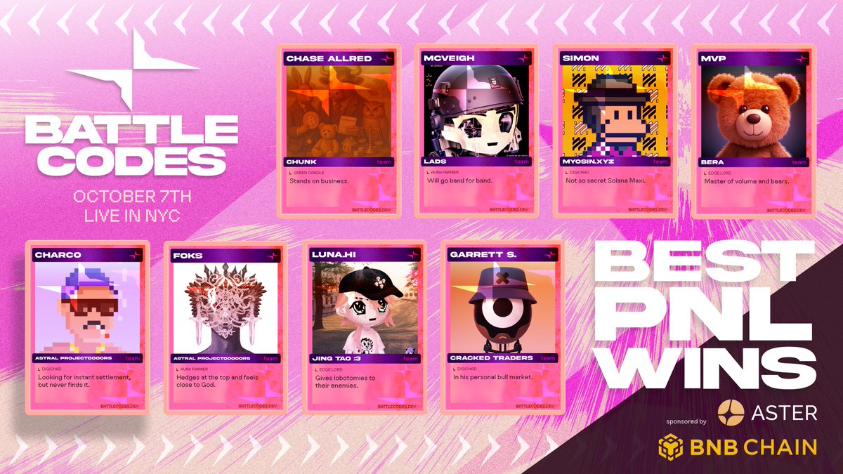 Battle Codes v0 event poster featuring trader cards and sponsors