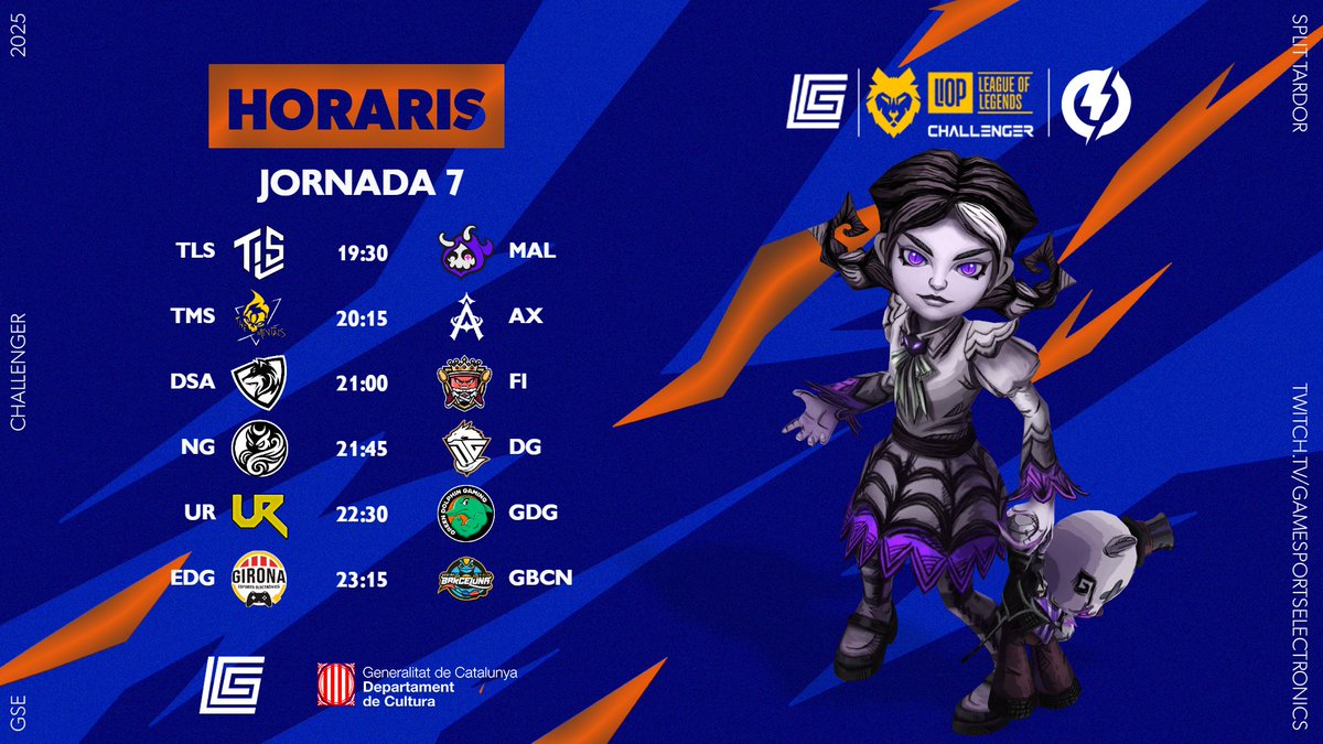 🔥 Avui a les 19:30h 7a jornada de la Challenger – Split Tardor 2025!

La fase regular entra en un punt clau: les diferències comencen a marcar-se i cada victòria pot decidir el futur dels equips. ⚔️

📺 Viu tota l’acció en X, Twitch, YouTube i TikTok en multistream

👉 No t’ho