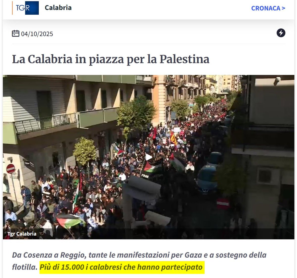 Nei giorni scorsi parlavo di "masse minoritarie": 15 mila persone sono tante, è stata una mobilitazione importante.
Ma alle elezioni regionali vanno a votare 800 mila persone, cioè 50 volte tanto.
Oltre il 95% degli italiani (ISTAT 2024) non va in piazza e non partecipa a cortei.