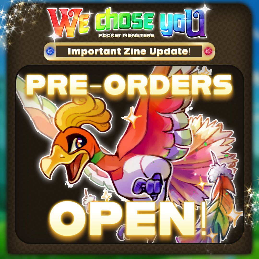 🌟 PREORDERS OPEN 🌟

Calling all Pokémaniacs: Preorders for We Chose You are now OPEN!

This zine celebrates Pokémon’s 30th anniversary with the works of our talented artists and writers. Store link and bundles below! ↓

#pokemon