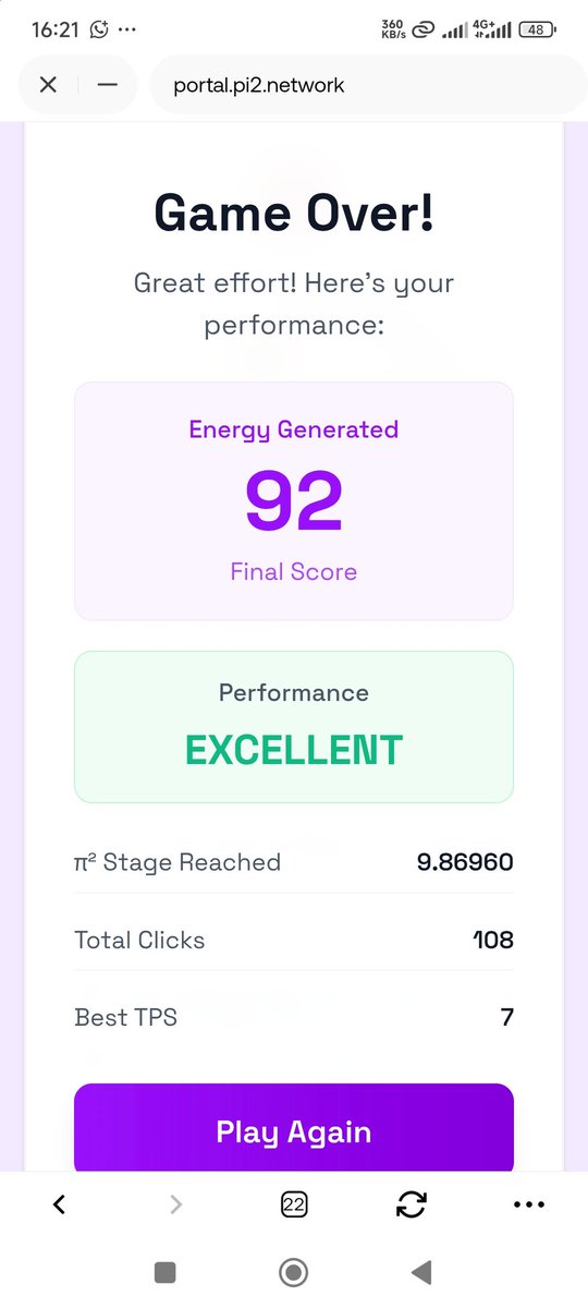 abbeyverseth's tweet image. Just finished a round on the @Pi_Squared_Pi2 Reactor Game!
Generated 92 energy ⚡️ and got an EXCELLENT performance rating!
Can you beat my score? 

#PiSquared #Pi2Network #Web3Gaming #DeFi