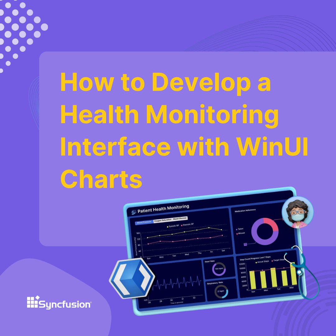 Syncfusion's tweet image. Build a responsive health dashboard using Syncfusion® WinUI controls to track vitals, activity, and medication in real time. Each chart delivers clear insights and a dynamic user experience.
➡️ First up: Display Patient Vitals with Gauges 👇
#WinUI #HealthTech #DataVisualization…