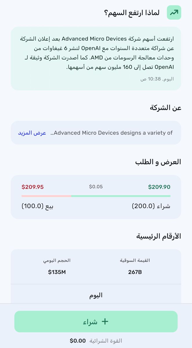 AZK_SA's tweet image. 🔴 عاجل
سهم AMD  يرتفع 38% بعد صفقة "أوبن إيه آي" ويضيف 101 مليار دولار لقيمته السوقية.

السبب؟
شركة openAI سوف تستحوذ على 10% من أسهم AMD

Via @AbyanTrading