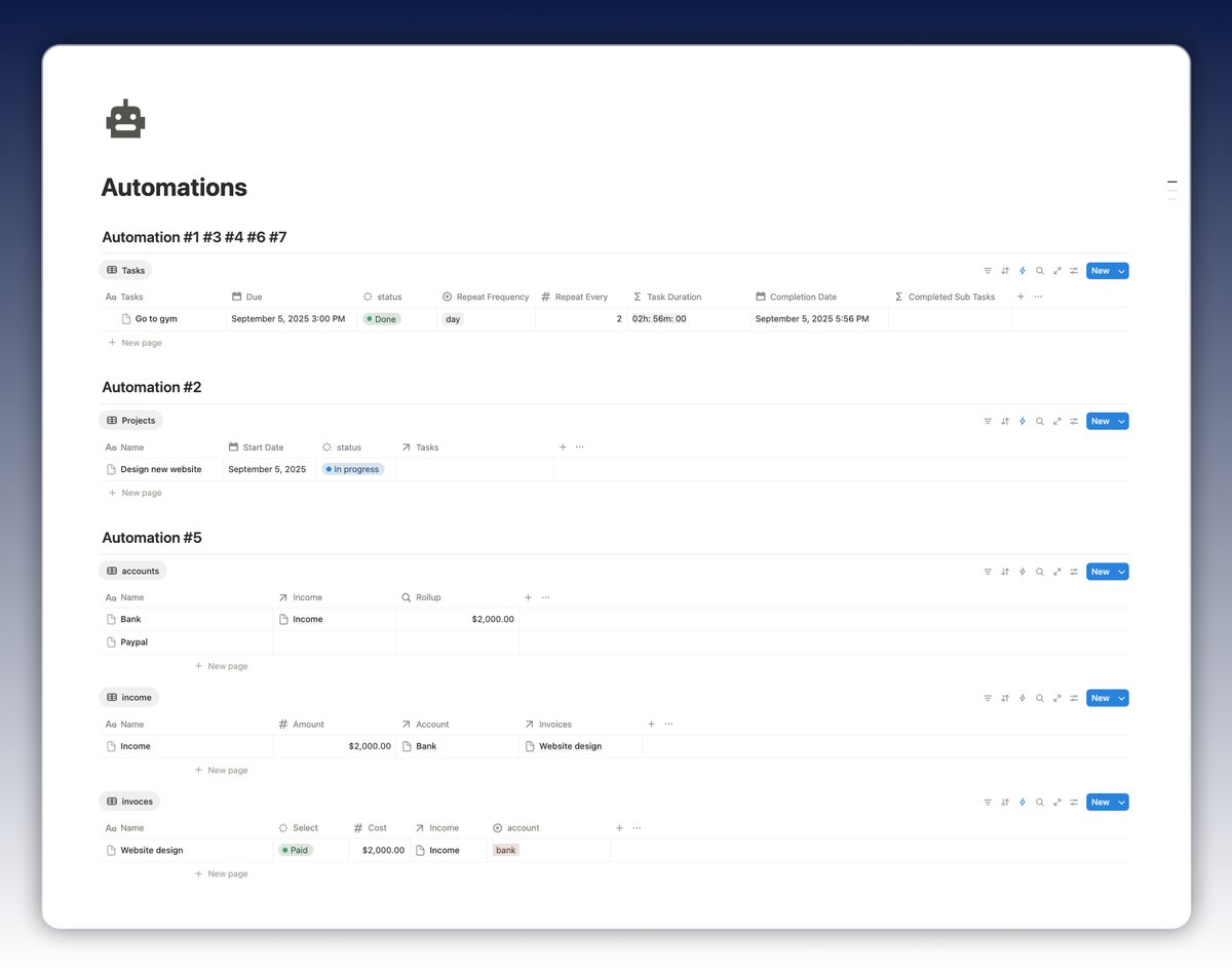 osama_latrache's tweet image. 🎁 Notion Giveaway
You know that annoying gap where your template could automate things, but you’re stuck because you don’t have a Notion paid plan?
I built 7 automations you can duplicate and plug into your setup today.
Want instant access?
Like, RT and comment "AUTOMATION"