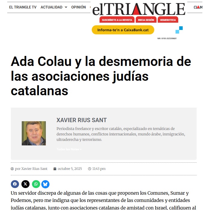 Fue  Ada Colau quien en su primer mandato cambió el nombre de la calle Sant Domenec del Call por el d Salomó Ben Adret. Una petición q las asociaciones judías habían solicitado sin éxito a anteriores alcaldes d CiU y PSC,y ahora la califican de antisemita  eltriangle.eu/es/2025/10/05/…