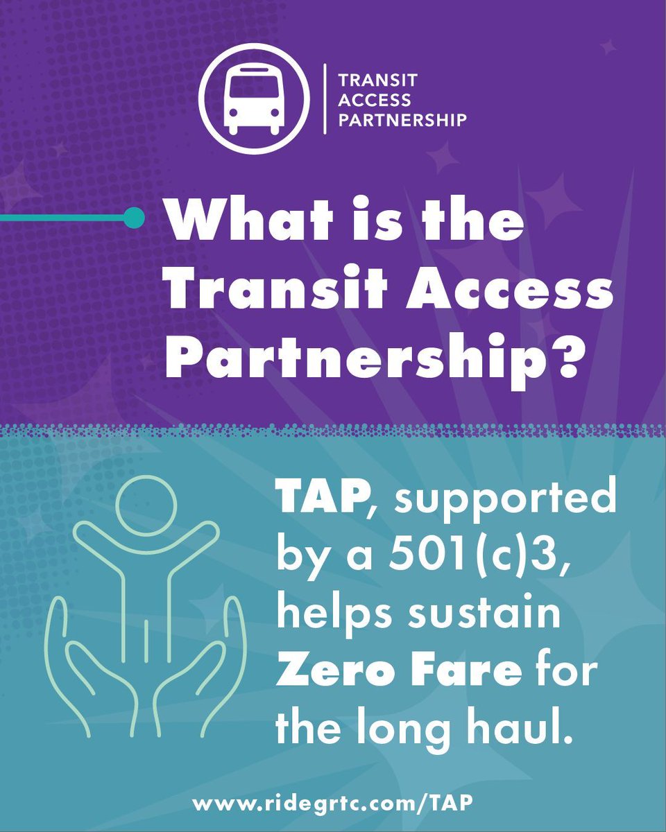 GRTCTransit's tweet image. 💜 Transit opens doors. TAP keeps them open. Supported by a 501(c)(3), the Transit Access Partnership is a shared mission to sustain zero fare and expand access to opportunity for all. 🚍 Get on board: buff.ly/1GiwBjf 
#TAPIntoTransit