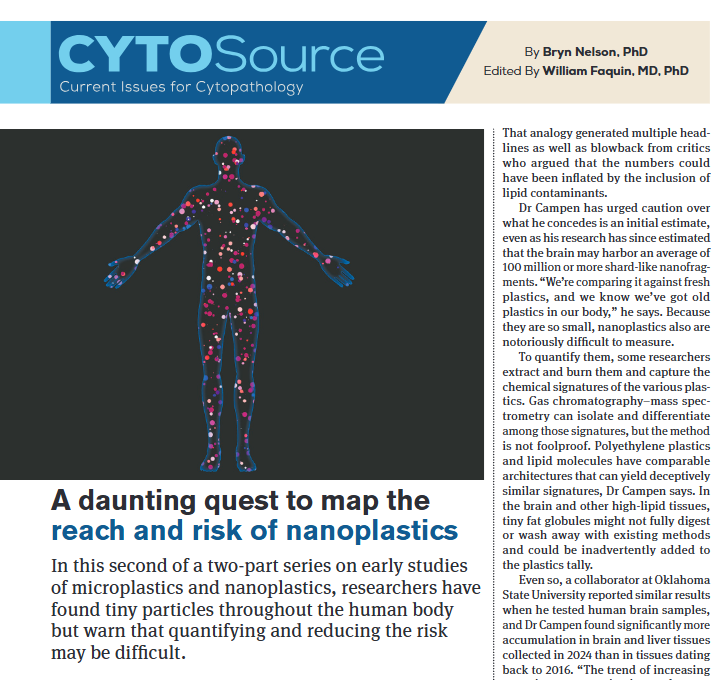 CancerCytopath's tweet photo. New #CytoSource! A daunting quest to map the reach and risk of nanoplastics https://t.co/DSKtLpTVNM
Researchers have found tiny particles throughout the human body but warn that quantifying and reducing the risk may be difficult.
@bfaquin #CytoPath https://t.co/YSPbTTX6hm