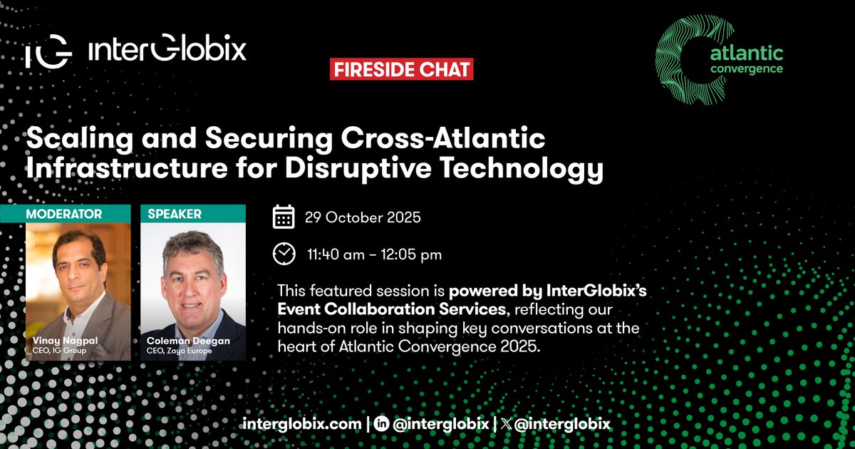 Innovation without infrastructure is just an idea.

Today, with AI, IoT, and cloud shaping the global economy, resilient digital infrastructure has become the lifeline of progress.

At Atlantic Convergence 2025, Vinay Nagpal (CEO, IG Group) and Coleman Deegan (CEO, Zayo Europe)