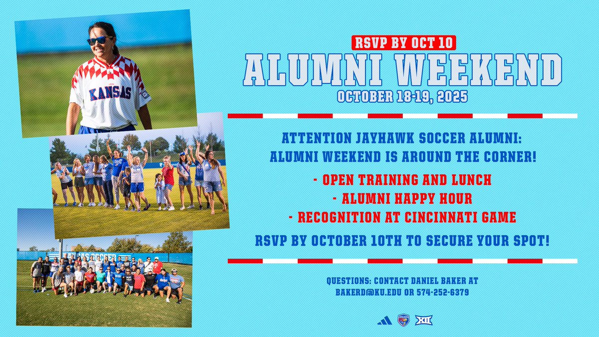 Come hang out with KU Soccer Alumni!

KU Soccer is pleased to announce all the exciting events happening on October 18 &amp; 19. Sign up today via Athlete Network!