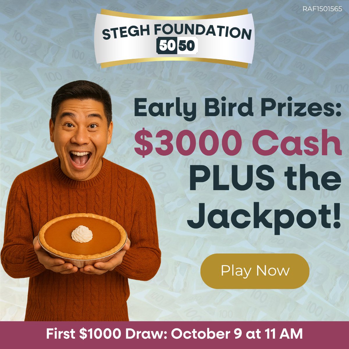 🚨 Early Bird Alert! 🚨
Your first chance to win $1,000 CASH is Thursday, Oct. 9 in the #STEGHFoundation5050 🎟️

Every ticket also enters you in the Grand Prize Jackpot AND ALL 3 EARLY BIRD DRAWS!

🎟️ Get tickets: ow.ly/sKHz50X6fuI

#STEGHFoundation #STEGH