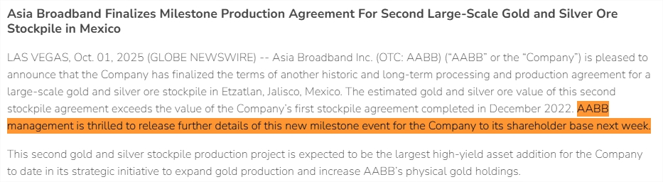 BigBroOTC's tweet photo. ⏰ It’s the week AABB promised details...

Big update loading for $AABB 👀

#AABB #Gold #Silver #OTC #MiningStocks https://t.co/DZKa94SmBs