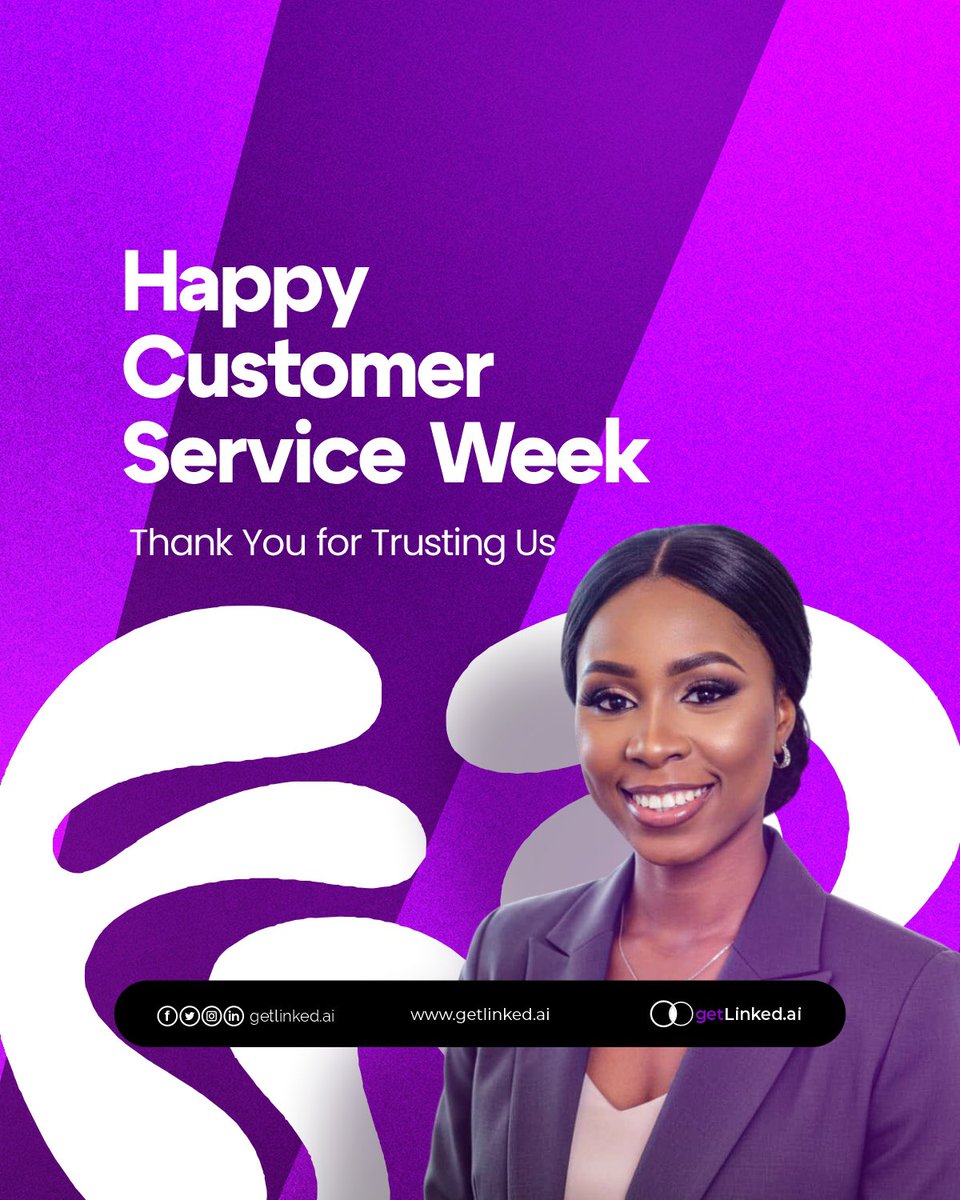 getLinkedai's tweet image. Your goals. Your growth. Your trust. 💜
We’re honored to serve you and even prouder to grow with you.
Happy Customer Service Week from all of us at getlinked.ai

#CustomerServiceWeek #SmartFinance #getlinked