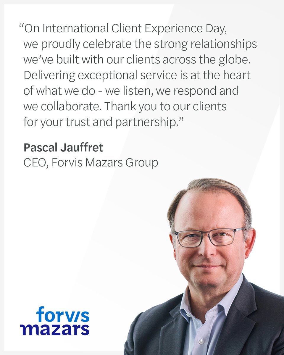 On 7 October, we celebrate International #CXDay with a message from our CEO Pascal Jauffret. At <a href="/ForvisMazarsGrp/">Forvis Mazars Group</a>, we create a #ClientExperience that goes beyond transactions, it’s about shared journeys and successes. 🤝

#CXDay2025