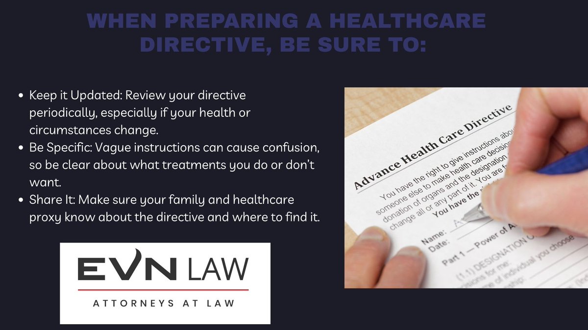 EVNLawUtah's tweet image. When preparing a health care directive, be sure to...

#willsandtrusts #advanceddirectives #estateplanning #medicalpowerofattorney #medicalhealthdirective 
#notary #notarypublic #notaryservices  #elderlawattorney  #powerofattorney #UtahAttorney #daviscountyattorney #EVNLaw
