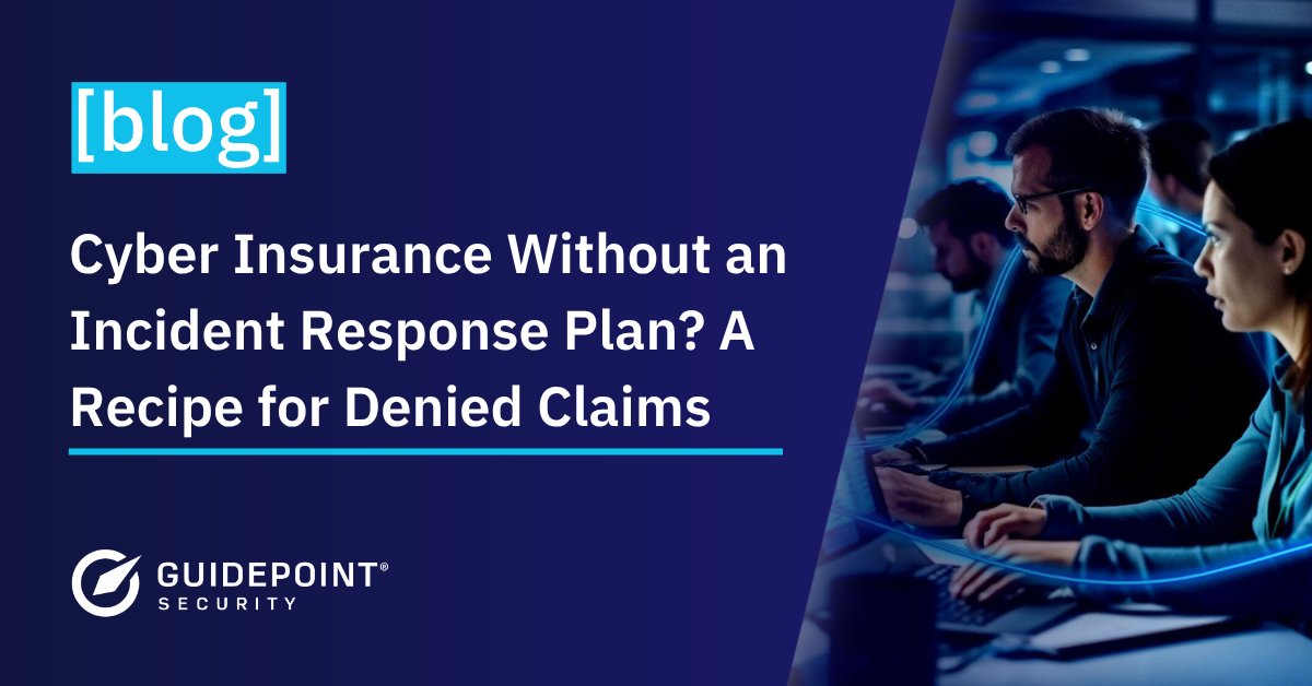 GuidePointSec's tweet image. Having #CyberInsurance isn’t enough. If your #IR plan doesn’t align with your policy’s requirements, your claim could be denied when it matters most.

Learn how to make sure your IR plan &amp;amp; insurance work together: okt.to/O25tvn