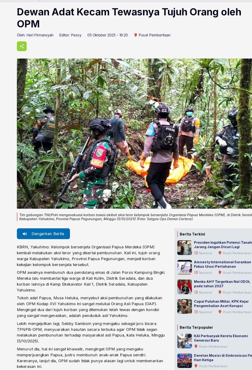 KagoyaSilas's tweet image. Tokoh adat Papua, Musa Heluka, menyebut aksi pembunuhan yang dilakukan #TPNPB-OPM Kodap XVI Yahukimo ini sangat melukai Orang Asli Papua (OAP). Mengingat 2 dari tujuh korban yang ditemukan telah tewas dengan kondisi yang sangat mengenaskan, adalah penduduk asli #Yahukimo #Papua