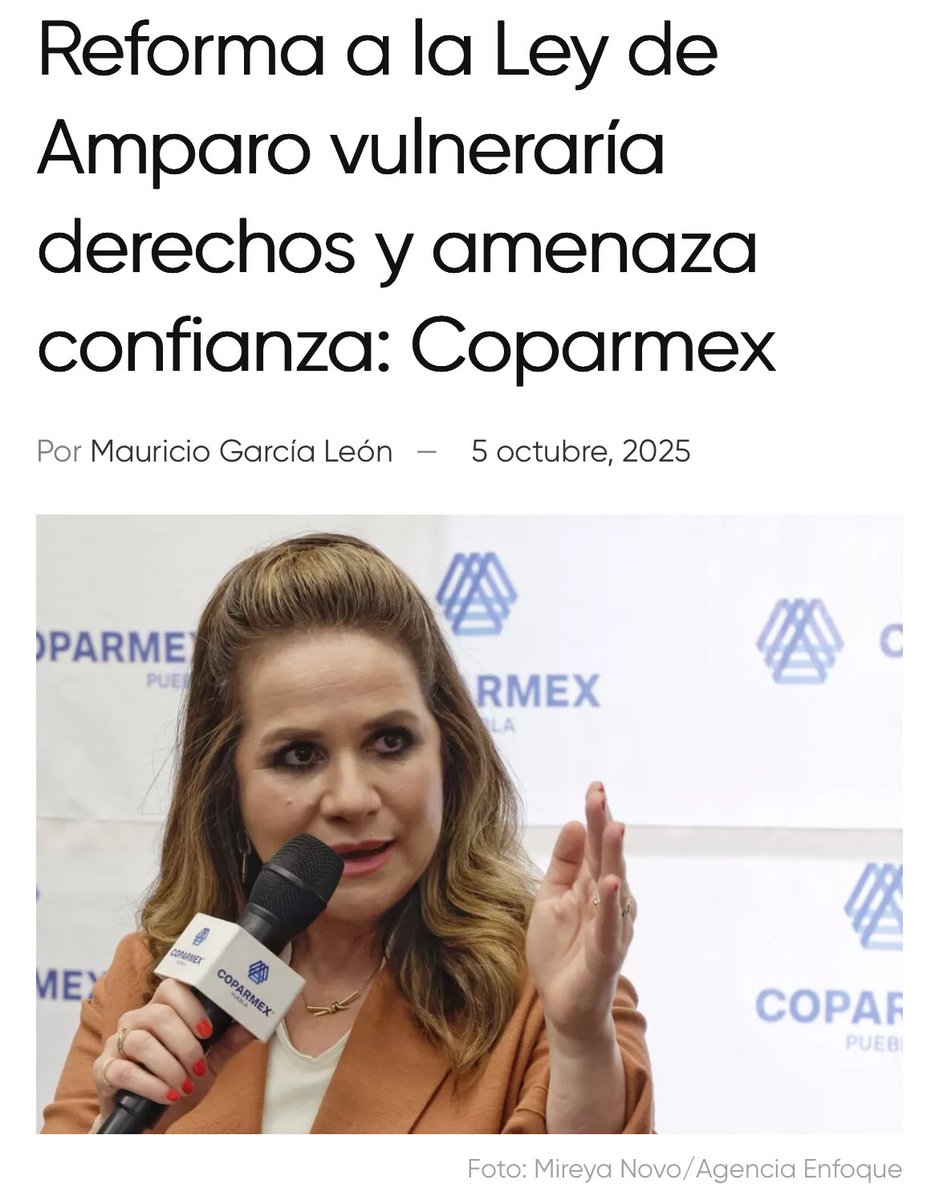 Bien👏 por <a href="/CoparmexPuebla/">COPARMEX Puebla</a> y la Presidenta <a href="/BetyCamachoRuiz/">Beatriz Camacho</a> <a href="/CoparmexPdtePue/">Beatriz Camacho Ruíz</a>

Mientras haya quienes sigamos alzando la voz en contra de la dictadura de ❌Morena, México🇲🇽 tiene esperanza.

📸 <a href="/HeraldoPue/">El Heraldo de Puebla</a>