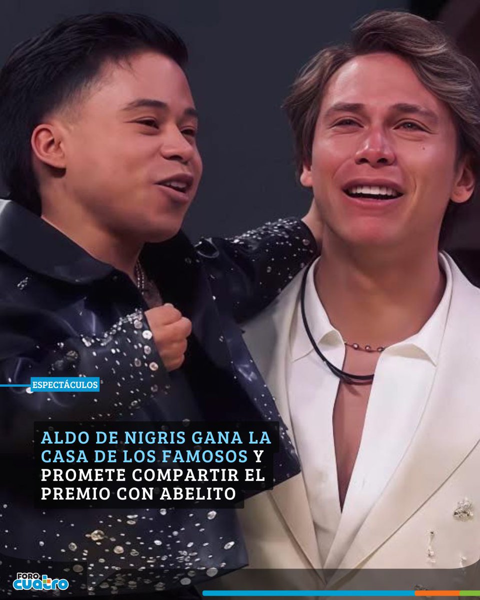 ForoCuatroTV's tweet photo. Aldo de Nigris se coronó como el gran ganador de la tercera temporada de La Casa de los Famosos México...
👉👉 https://t.co/CcNh9PFxoi
#LCDLF #AldoDeNigris #RealityShow #Televisa #FinalLCDLF #AldoGanador #Abelito #SAT #ISR #ChismesDeFamosos https://t.co/grdJuhBYg5