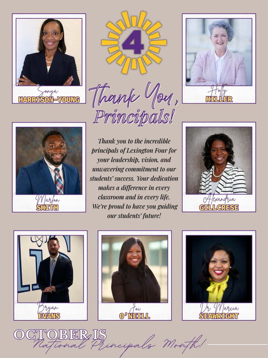 🎉October is #NationalPrincipalsMonth! Join us in celebrating and recognizing the outstanding leadership and dedication of our school principals in <a href="/LexingtonFour/">Lexington Four</a>! They are truly the heart of each school! This month (and every month), we say THANK YOU! #WeAreLex4 #ThankAPrincipal