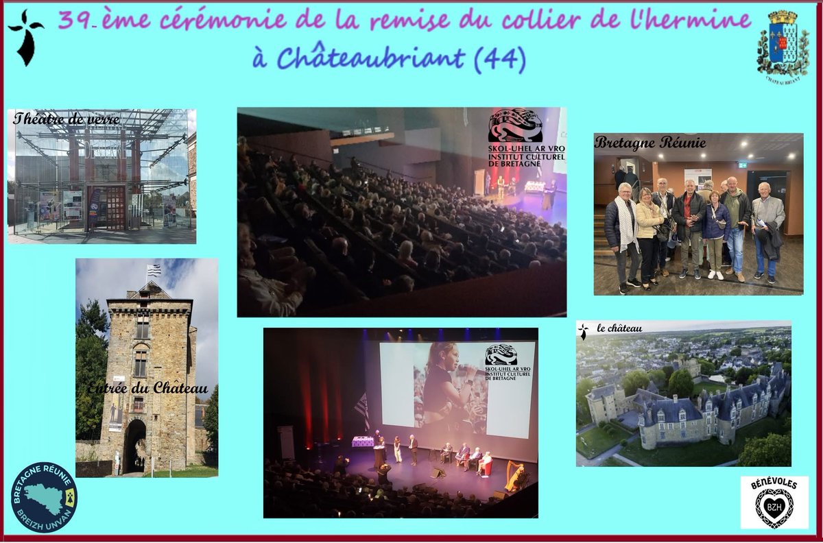 Le Comité Local Pays de la Mée,des membres de Bretagne Réunie,et 450 personnes à la Cérémonie de la remise de cette haute distinction bretonne,le Collier de l'Hermine,<a href="/icbsuav/">Institut Culturel de Bretagne</a> pour célébrer les 4 récipiendaires:A.Auffret,J.Bernard,G.Buron,B.Cunliffe qui font rayonner la Bretagne!