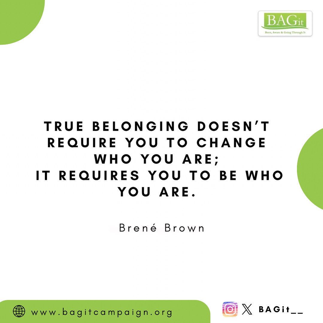 BAGit__'s tweet photo. We spend years trying to earn belonging, forgetting it was never meant to be earned. It was meant to be felt.#BAGit #mentalhealthawareness #mentalhealth #Monday https://t.co/0tS6LbJGal