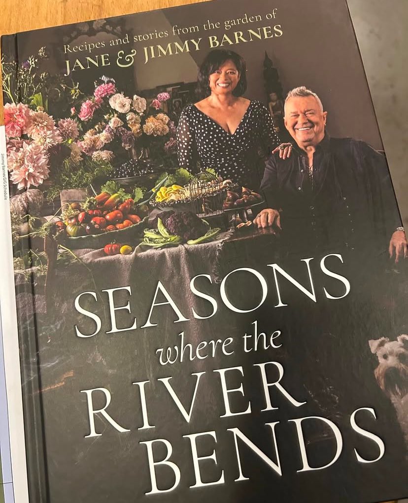 Jimmybarnesprv's tweet photo. Teddy has spent a lot of time in the garden over the years. It only fair he gets to sign some cockbooks 
#seasonswheretheriverbends 
#viral 
# https://t.co/rw4WjTHq3G