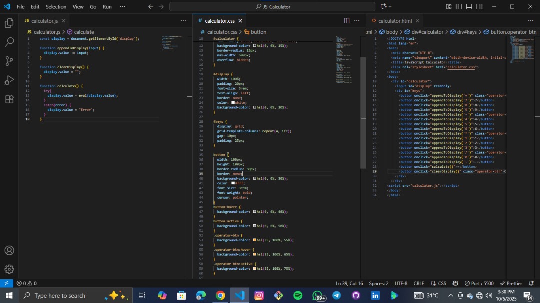 MedicTerylene's tweet image. 🔗 Live: …able-arithmetic-calculator.vercel.app
💻 GitHub: github.com/adeshina-abdul…
Feedback, suggestions &amp;amp; cool feature ideas are welcome 🙌. I have attached a video of how it works and also some screenshots of the codes.

#15DaysOfCode #BuildInPublic #Frontend #JavaScript #CodingStreak #Day1