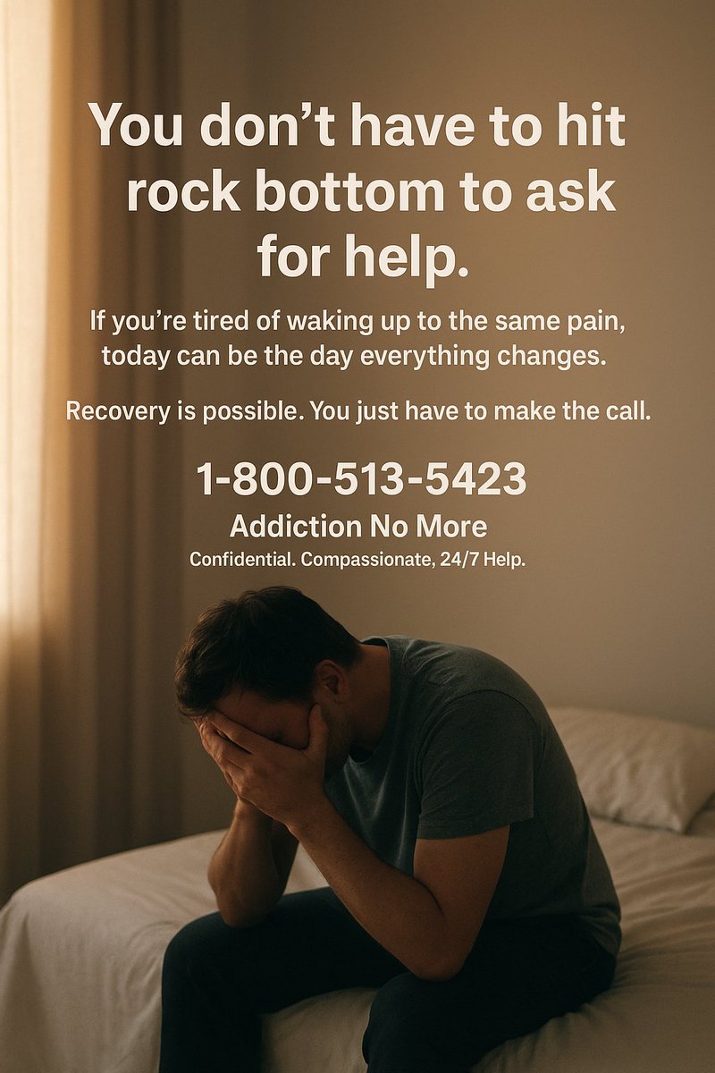 AddictionNoMor1's tweet image. You don’t have to hit rock bottom to ask for help.🌅 Recovery is possible. You just have to make the call.📞 1-800-513-5423 —
Confidential. Compassionate. 24/7 Help.
#AddictionHelp #RecoveryStartsNow #YouAreNotAlone #TakeTheFirstStep #SobrietyJourney