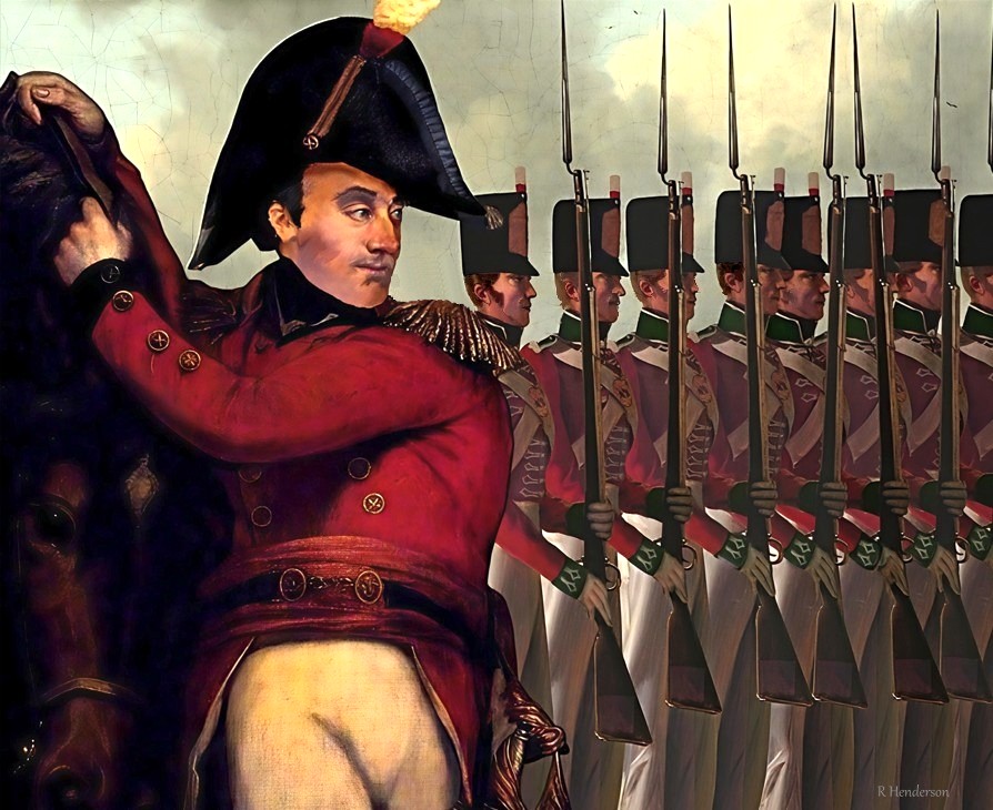 Happy Birthday to Major General Sir Isaac Brock.
Brock would be killed 7 days later at the Battle of Queenston Heights in 1812.  He was 43 years old.
-------
IMAGE: Brock prepares to mount his horse. In the background the 49th Regiment of Foot salute him with "Present Arms".
