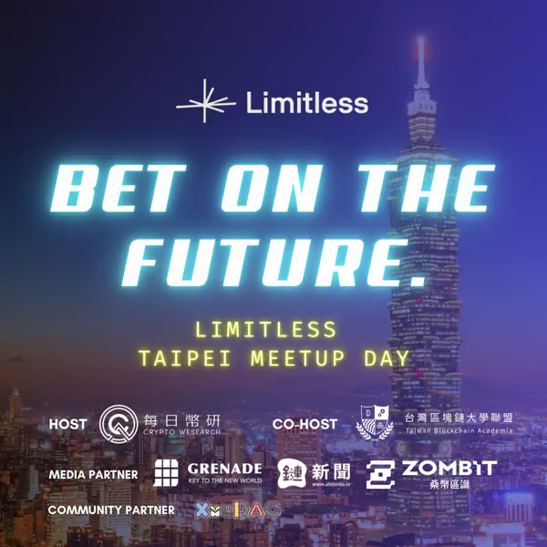 CryptoWesearch's tweet photo. Bet on the Future: Limitless Taipei Meetup Day 🎉

​🔥 重磅來賓：Limitless 創辦人 CJ Hetherington @cjhtech 將於本週五來到台灣與大家見面!!

Limitless 是一個部署於 Base 上的預測市場, 於 2024 年 9 月、2025 年 7 月完成了兩輪共計 700 萬美元的融資  , 投資者包含 @1confirmation  @MaelstromFund  , @cbventures

Limitless 也在近期於 @KaitoAI Launchpad 上創下 2 億美元募資紀錄，超募 200 倍

⏰活動時間： 10 月 10 日本週五晚間 19:00-23:00
地點將於報名後通知 💡

🎯 活動亮點  - 這次 CJ 的台灣之行將帶來：

​💡Limitless 最新發展規劃與生態佈局
​💡與台灣本地開發者與社群交流
​💡未來合作機會

本活動將採取限額報名！⚠️
https://t.co/B492fRCvmX

Co host : @tbablockchain
Media Partners : @GrenadeTw @Zombit__ @ABMedia_Crypto
Community Partner ： @xuedao_tw