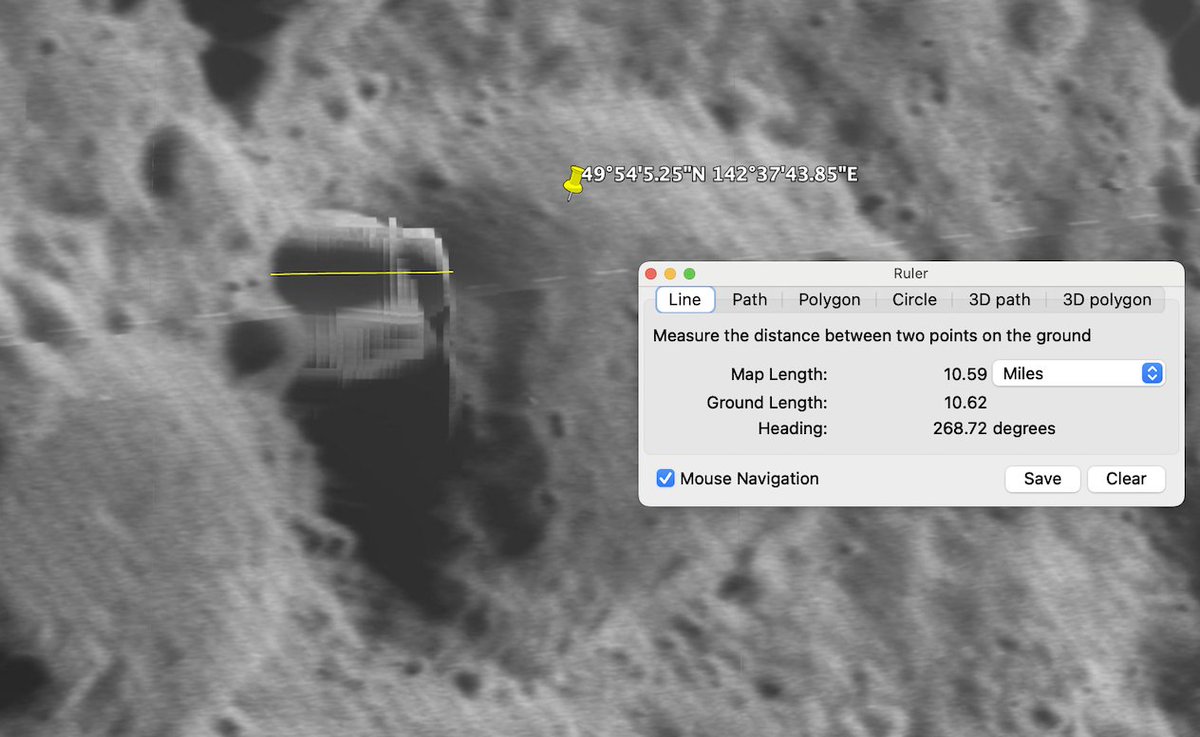 10 Miles structure on the Moon, Google Moon Map...🧐🤔👽👽👽👽👽👽👽👽👽👽👽👽👽💤
Google Moon:  49°54'5.25"N  142°37'43.85"E
