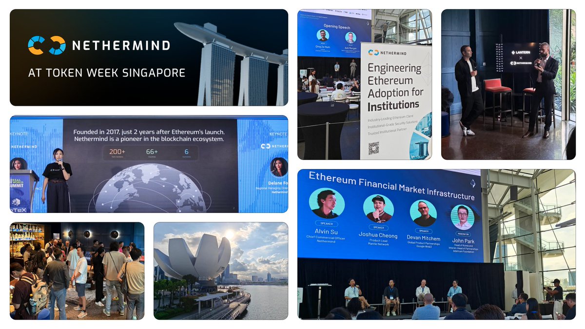 Token Week SingaporeでのNethermindの活動（パネル、ネットワーキング、景色など）のコラージュ