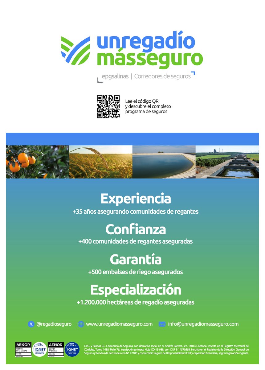 Presentamos a nuestro socio <a href="/regadioseguro/">unregadíomásseguro</a> 
☑️Marca especializada en seguros para comunidades de #regantes y  agricultura de regadío de <a href="/epgsalinas/">EPGSalinas</a>
➡️Más de 35 años de experiencia en agricultura de #regadío
➡️Cuenta con un completo programa de seguros
👉unregadiomasseguro.com