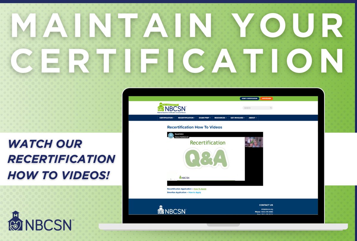 NCSNBoard's tweet photo. Be prepared for your NCSN recertification!

Visit: https://t.co/8Rke89VG7Q to view our recertification resources and see how to begin the process. 

#NCSN #SchoolNurse #NBCSN #NationallyCertified https://t.co/3NDHsegujD