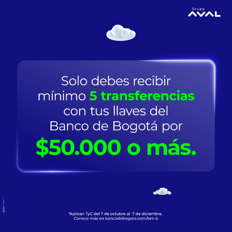 BancodeBogota's tweet photo. Cada vez que recibes plata, puede empezar tu próxima aventura ✈️. Usa tus llaves Bre-B y participa por hasta $10.000.000* en bonos de viajes, tiquetes, hoteles y mucho más. Del 7 de octubre al 7 de diciembre. Conoce más aquí 👇. 
*AplicanTyC