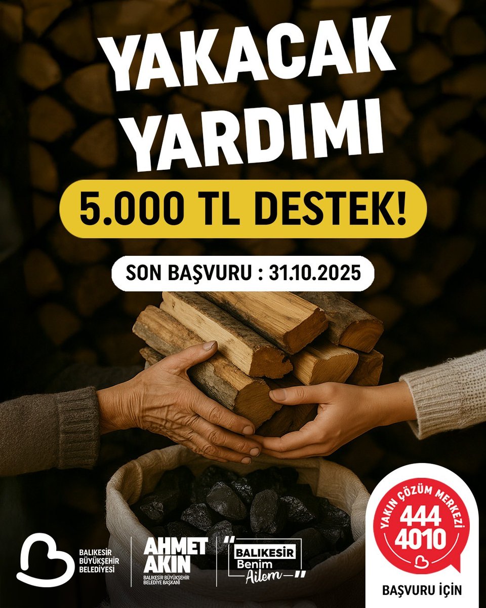 En büyük projemiz, hiçbir çocuğumuzun yatağa aç girmemesi, üşümemesidir. Biz varız, her zaman yanınızdayız. 

İhtiyaç sahibi hemşehrilerimizin Yakın Kart'larına kış mevsimi öncesinde 5.000 TL yakacak desteği yatırıyoruz. 

☎ Başvuru: 444 40 10
🗓 Son başvuru: 31 Ekim