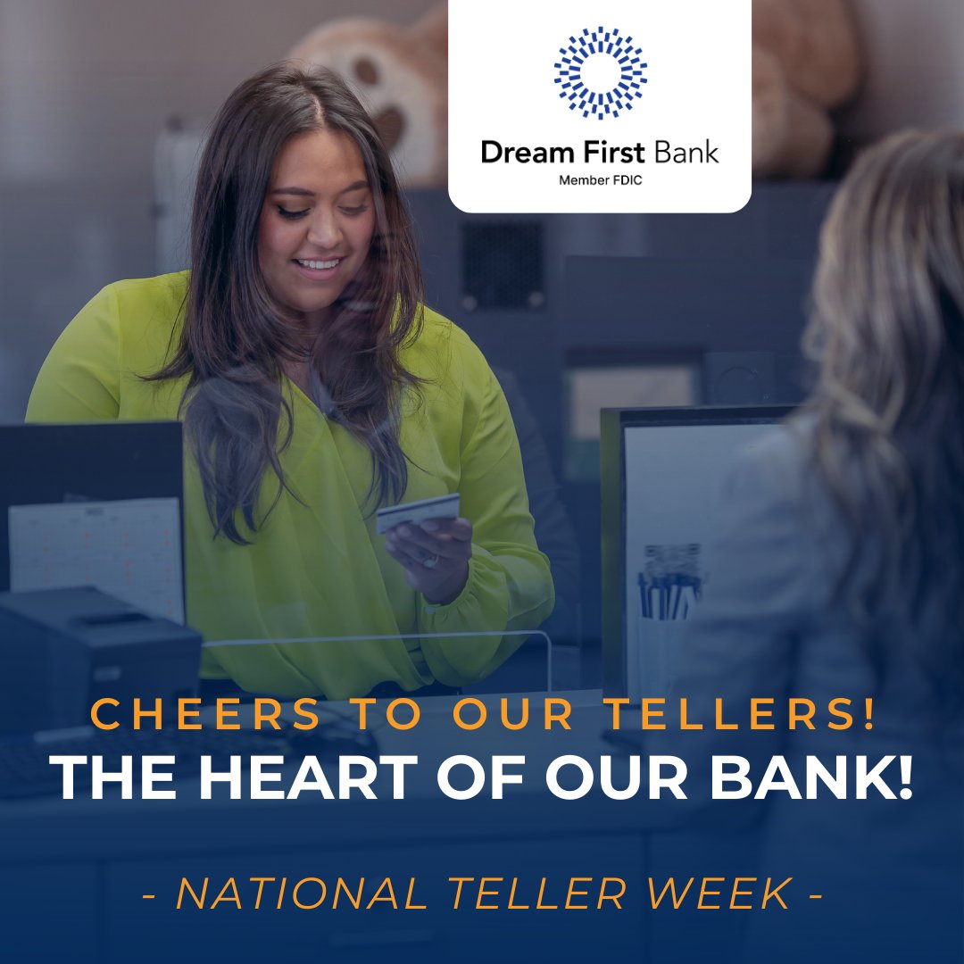 DreamFirstBank's tweet photo. It’s National Teller Week, and we’re shining the spotlight on the friendly faces that greet you every day! Stop by and say hello (or drop a comment) to thank your favorite teller. You make banking personal, and we’re grateful for you! ❤️ #TellerWeek #DreamFirstBank https://t.co/QHwAla8VEO