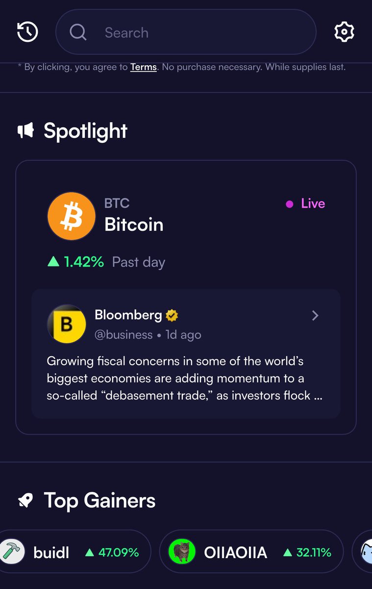 Screenshot of Moonshot app showing $OIIAOIIA in top gainers