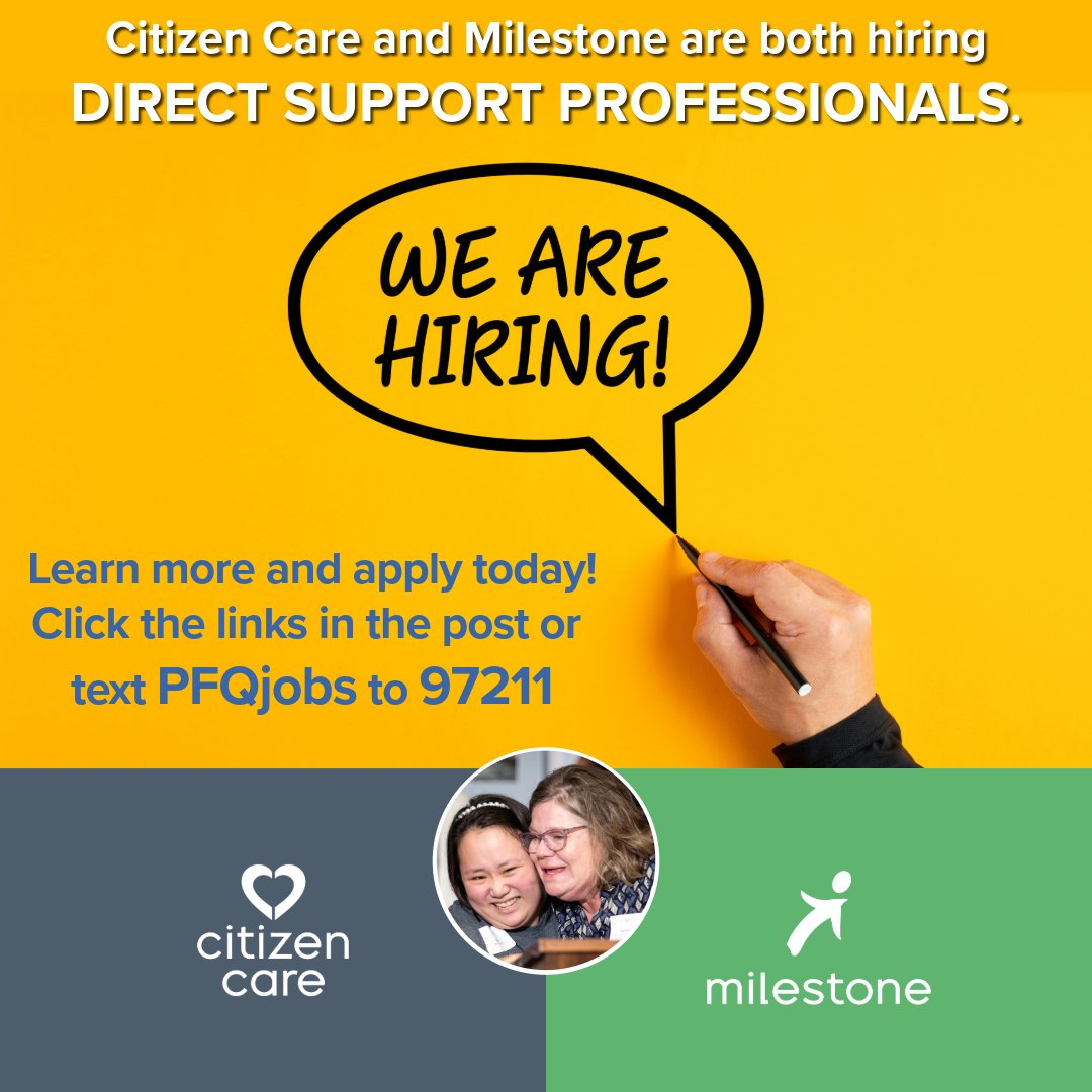 #Career opportunity: Enjoy a career where you improve lives every day! Learn more and apply today:
Citizen Care: careers.pfq.org/careers-home/j…
Milestone: careers.pfq.org/careers-home/j…
#EverydayLives #QualitySupports