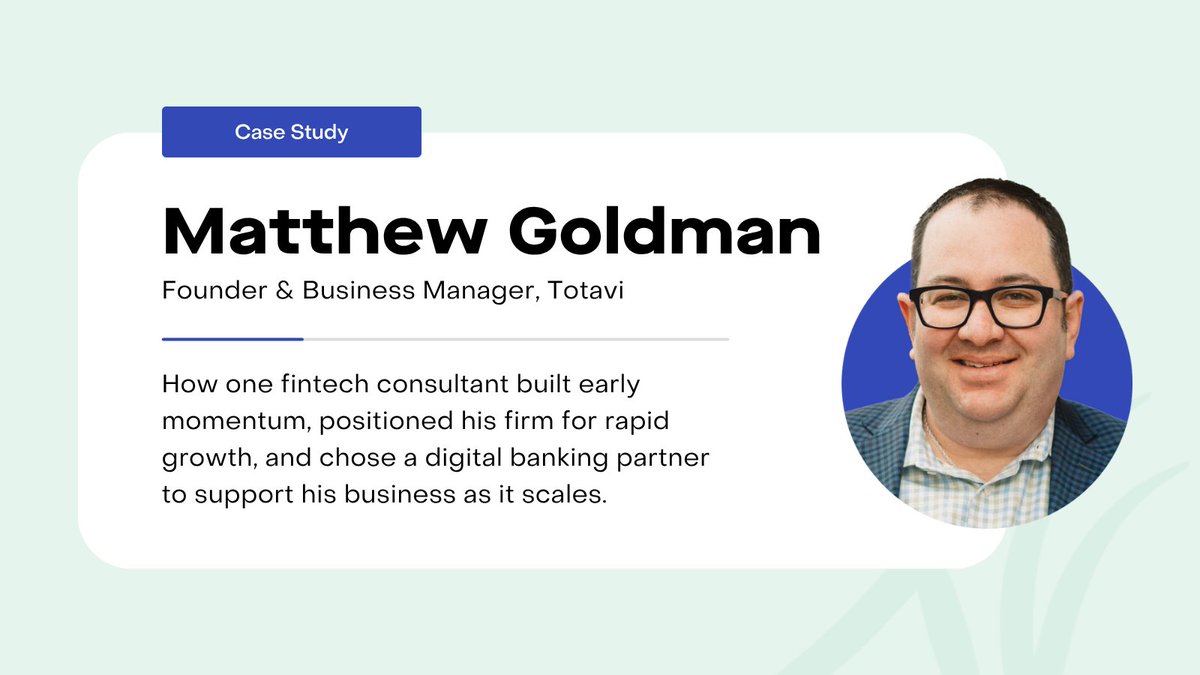 Growth doesn’t happen by accident. It’s built through intention, preparation, and the right partners. See how Totavi’s founder, Matthew Goldman, laid the groundwork for #sustainablegrowth and found a #digitalbanking partner built to scale with him. ow.ly/ujmT50X6OJs