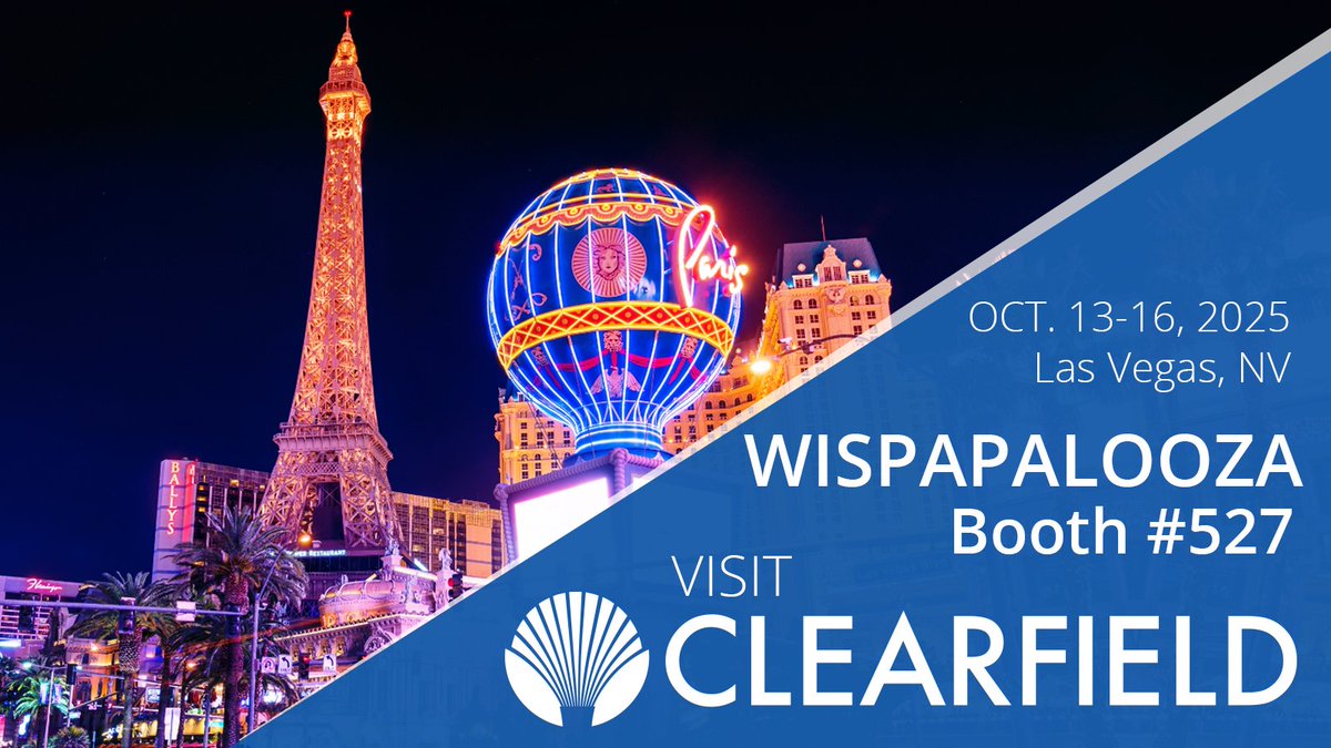 ClearfieldFiber's tweet photo. Ready to raise the bars? 📶
Visit Clearfield in booth 527 at WISPAPALOOZA 2025! From October 13-16 in Las Vegas, we’ll showcase solutions to streamline connectivity across the entire wireless network.
#ClearfieldFiber | #WISPAPALOOZA | #WISPA | @WISPAnews https://t.co/KbrLTf39Fl